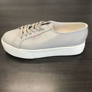 Superga Gray Leather Casual Lace Up White Soles Platform Sneaker Shoes Women‎ 10